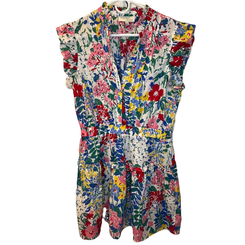 Pinch Floral Tiered Mini Dress Womens Large Ruffle Sleeve Cottagecore Summer - Picture 3 of 3